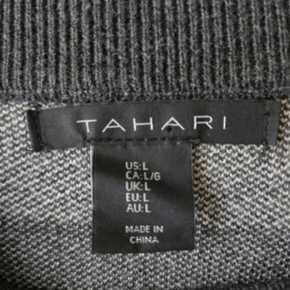 Tahari Gray & White/Black Checkered Plaid Sweater Size L Crew Neck, Soft Thick. - Picture 8 of 9